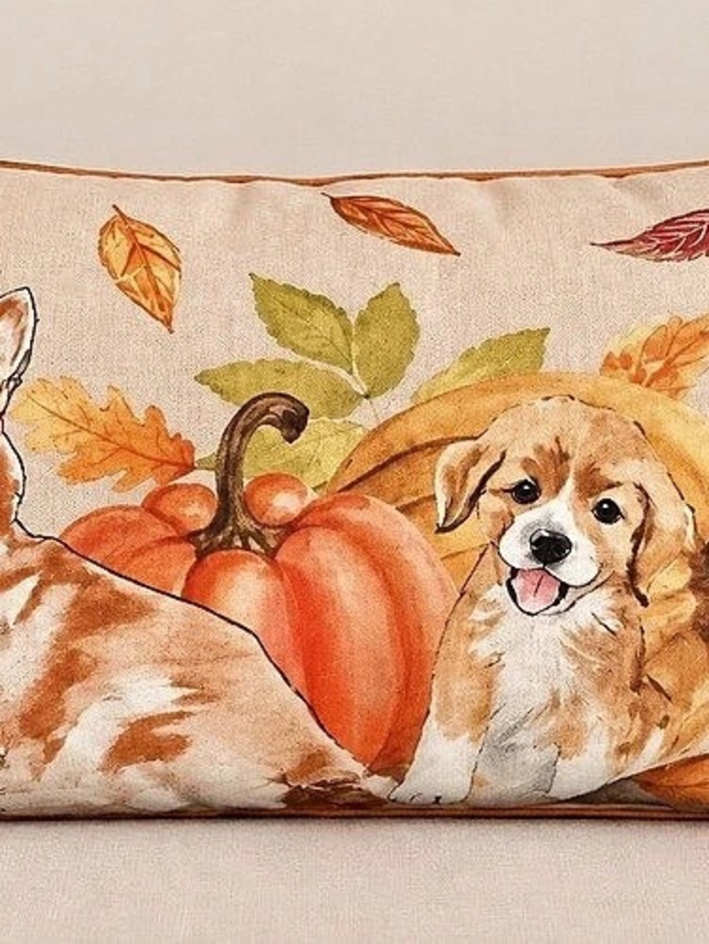 Fall Harvest Dog & Pumpkin Accent Pillow